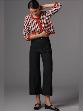 Anthropologie Maeve The Colette Linen Pant Size 27 Black Linen Blend Cropped